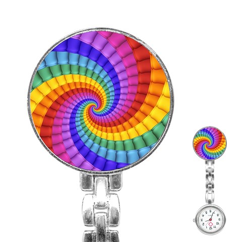 Psychedelic Rainbow Spiral Stainless Steel Nurses Watch from ArtsNow.com Front