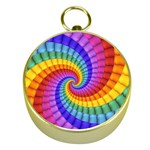 Psychedelic Rainbow Spiral Gold Compass