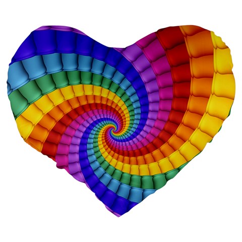 Psychedelic Rainbow Spiral Large 19  Premium Flano Heart Shape Cushion from ArtsNow.com Back