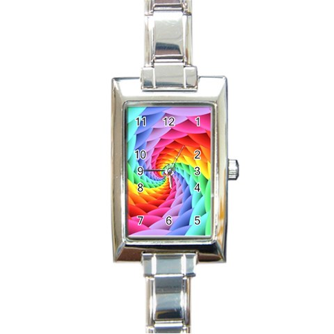 Psychedelic Rainbow Spiral Rectangle Italian Charm Watch from ArtsNow.com Front