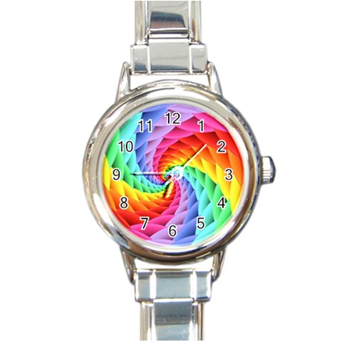 Psychedelic Rainbow Spiral Round Italian Charm Watch from ArtsNow.com Front