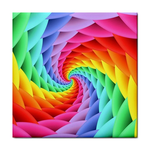 Psychedelic Rainbow Spiral Tile Coaster from ArtsNow.com Front