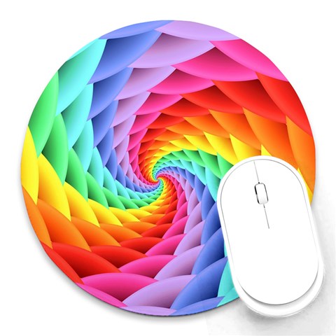 Psychedelic Rainbow Spiral Round Mousepad from ArtsNow.com Front