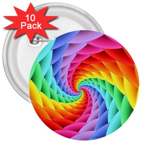 Psychedelic Rainbow Spiral 3  Button (10 pack) from ArtsNow.com Front