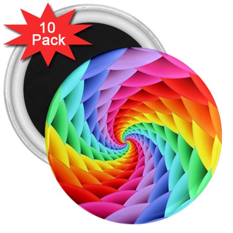 Psychedelic Rainbow Spiral 3  Magnet (10 pack) from ArtsNow.com Front