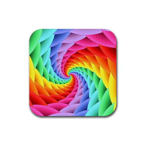 Psychedelic Rainbow Spiral Rubber Coaster (Square) from ArtsNow.com Front