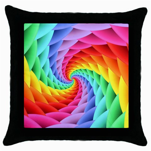 Psychedelic Rainbow Spiral Throw Pillow Case (Black) from ArtsNow.com Front