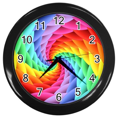 Psychedelic Rainbow Spiral Wall Clock (Black) from ArtsNow.com Front