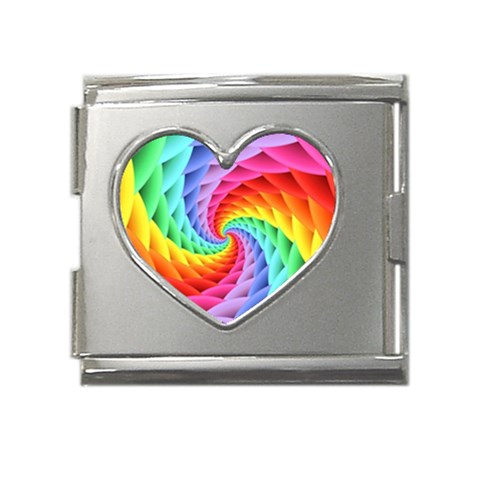 Psychedelic Rainbow Spiral Mega Link Heart Italian Charm (18mm) from ArtsNow.com Front