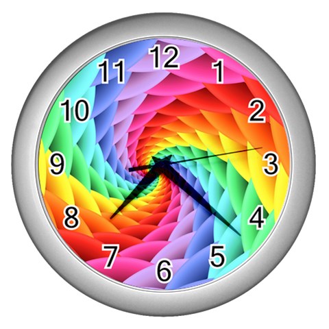 Psychedelic Rainbow Spiral Wall Clock (Silver) from ArtsNow.com Front