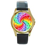 Psychedelic Rainbow Spiral Round Gold Metal Watch