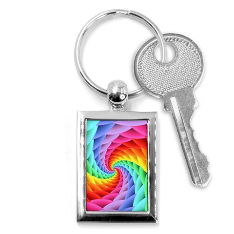 Psychedelic Rainbow Spiral Key Chain (Rectangle) from ArtsNow.com Front