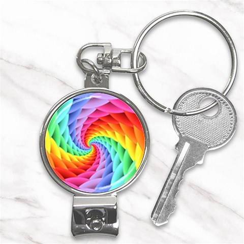 Psychedelic Rainbow Spiral Nail Clippers Key Chain from ArtsNow.com Front