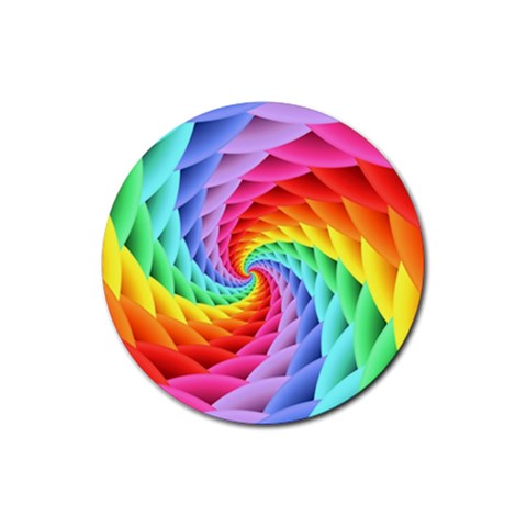 Psychedelic Rainbow Spiral Rubber Coaster (Round) from ArtsNow.com Front