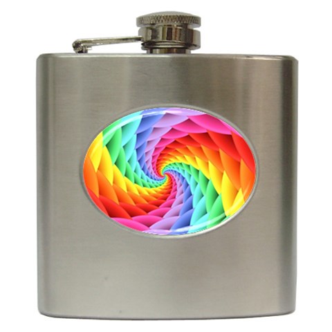 Psychedelic Rainbow Spiral Hip Flask (6 oz) from ArtsNow.com Front