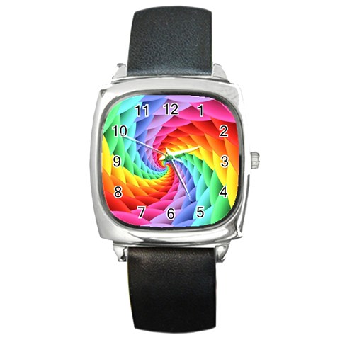 Psychedelic Rainbow Spiral Square Metal Watch from ArtsNow.com Front