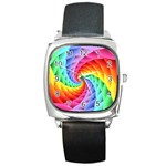 Psychedelic Rainbow Spiral Square Metal Watch