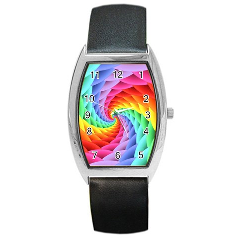 Psychedelic Rainbow Spiral Barrel Style Metal Watch from ArtsNow.com Front