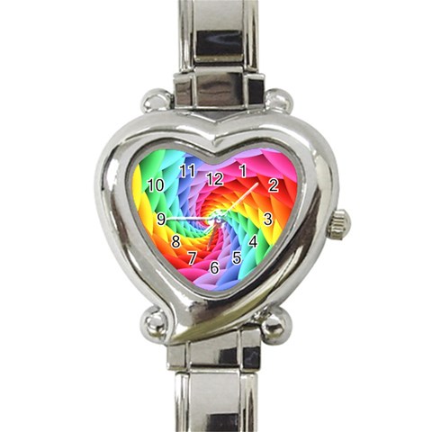 Psychedelic Rainbow Spiral Heart Italian Charm Watch from ArtsNow.com Front