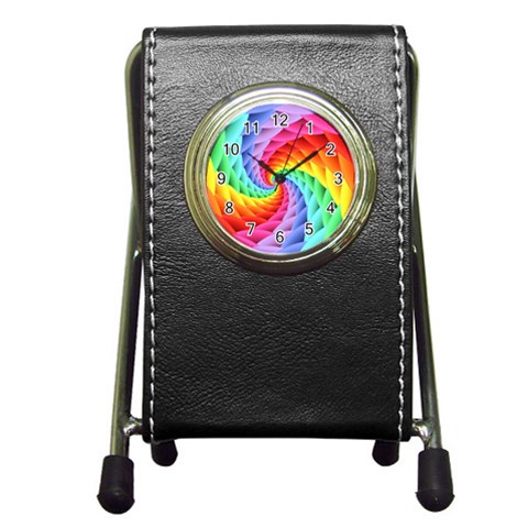 Psychedelic Rainbow Spiral Pen Holder Desk Clock from ArtsNow.com Front