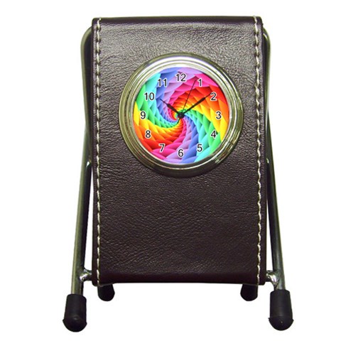 Psychedelic Rainbow Spiral Pen Holder Desk Clock from ArtsNow.com Front