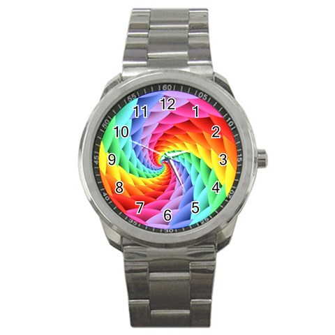 Psychedelic Rainbow Spiral Sport Metal Watch from ArtsNow.com Front