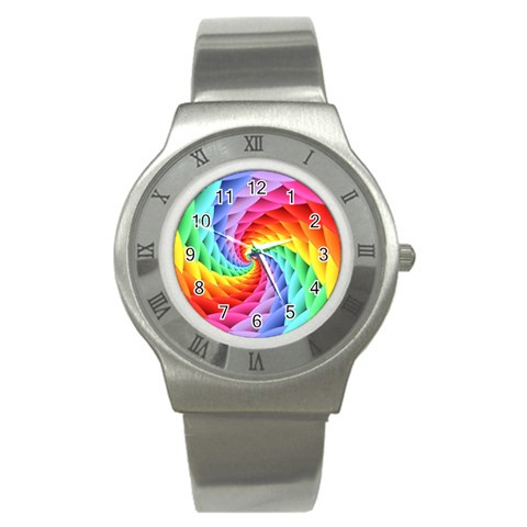 Psychedelic Rainbow Spiral Stainless Steel Watch from ArtsNow.com Front