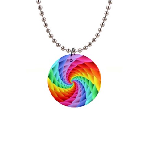 Psychedelic Rainbow Spiral 1  Button Necklace from ArtsNow.com Front