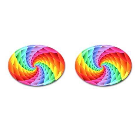 Psychedelic Rainbow Spiral Cufflinks (Oval) from ArtsNow.com Front(Pair)