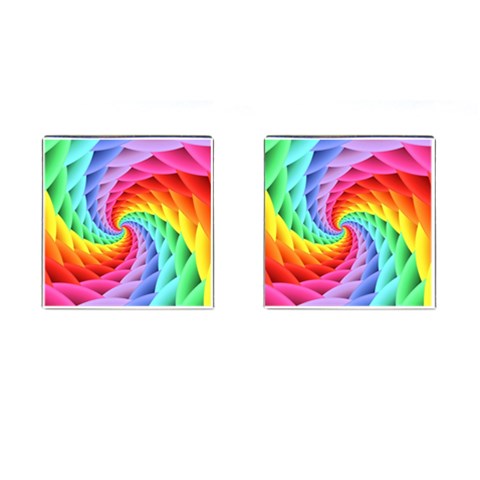 Psychedelic Rainbow Spiral Cufflinks (Square) from ArtsNow.com Front(Pair)