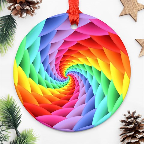 Psychedelic Rainbow Spiral Round Ornament (Two Sides) from ArtsNow.com Back