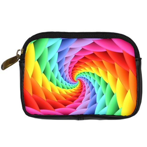 Psychedelic Rainbow Spiral Digital Camera Leather Case from ArtsNow.com Front