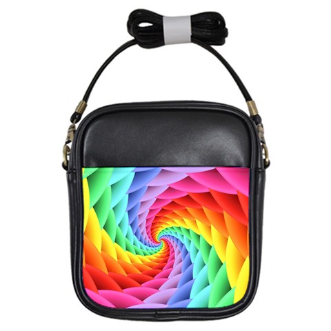 Psychedelic Rainbow Spiral Girls Sling Bag from ArtsNow.com Front