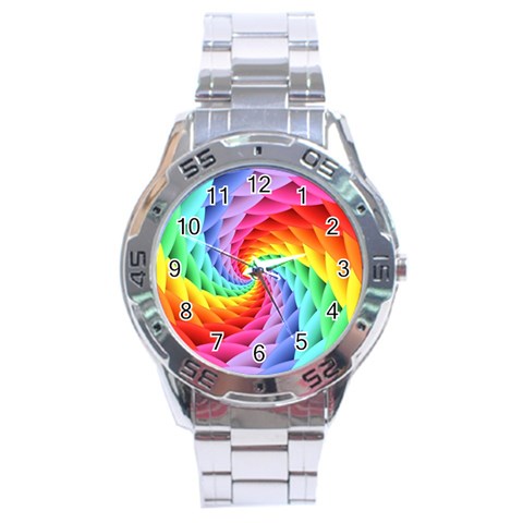 Psychedelic Rainbow Spiral Stainless Steel Analogue Watch from ArtsNow.com Front