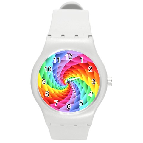 Psychedelic Rainbow Spiral Round Plastic Sport Watch (M) from ArtsNow.com Front