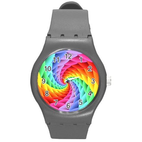 Psychedelic Rainbow Spiral Round Plastic Sport Watch (M) from ArtsNow.com Front