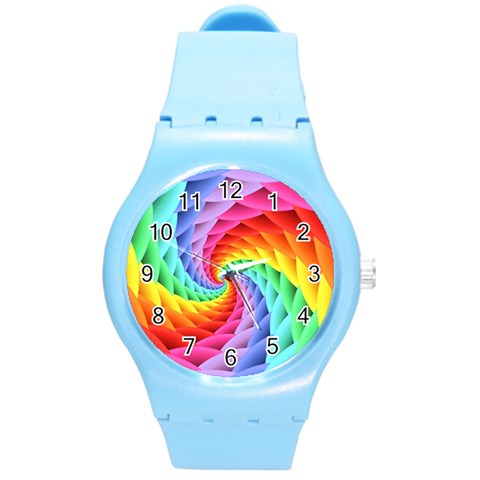 Psychedelic Rainbow Spiral Round Plastic Sport Watch (M) from ArtsNow.com Front