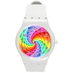 Psychedelic Rainbow Spiral Round Plastic Sport Watch (M)