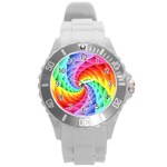 Psychedelic Rainbow Spiral Round Plastic Sport Watch (L)