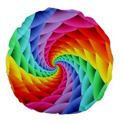 Psychedelic Rainbow Spiral Large 18  Premium Round Cushion  from ArtsNow.com Front