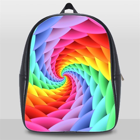 Psychedelic Rainbow Spiral School Bag (XL) from ArtsNow.com Front