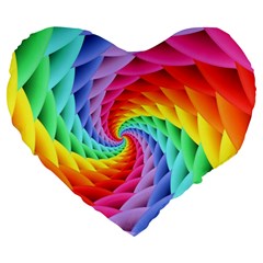 Psychedelic Rainbow Spiral Large 19  Premium Heart Shape Cushion from ArtsNow.com Front