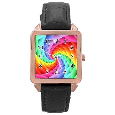 Psychedelic Rainbow Spiral Rose Gold Leather Watch  from ArtsNow.com Front