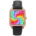 Psychedelic Rainbow Spiral Rose Gold Leather Watch 