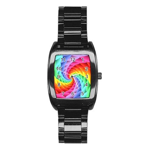 Psychedelic Rainbow Spiral Stainless Steel Barrel Watch from ArtsNow.com Front