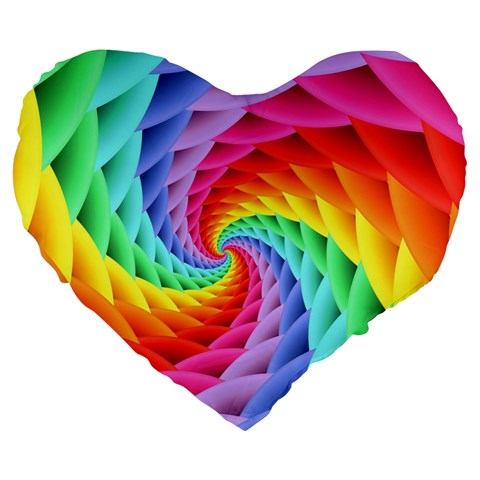 Psychedelic Rainbow Spiral Large 19  Premium Flano Heart Shape Cushion from ArtsNow.com Front