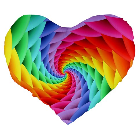 Psychedelic Rainbow Spiral Large 19  Premium Flano Heart Shape Cushion from ArtsNow.com Back