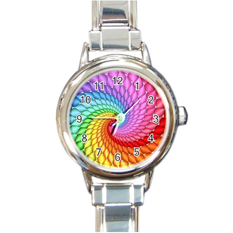 Psychedelic Rainbow Spiral Round Italian Charm Watch from ArtsNow.com Front