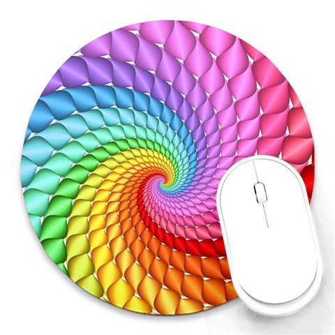 Psychedelic Rainbow Spiral Round Mousepad from ArtsNow.com Front