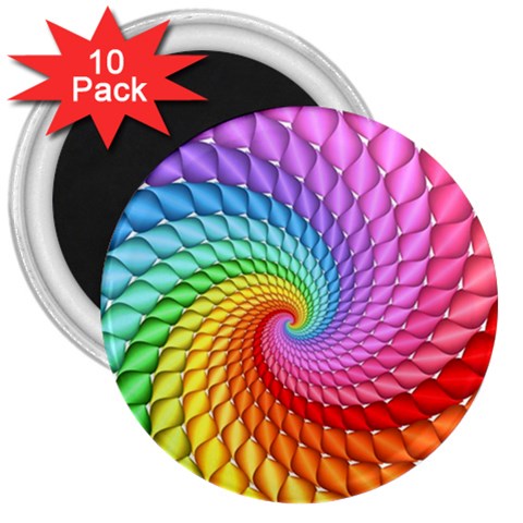 Psychedelic Rainbow Spiral 3  Magnet (10 pack) from ArtsNow.com Front